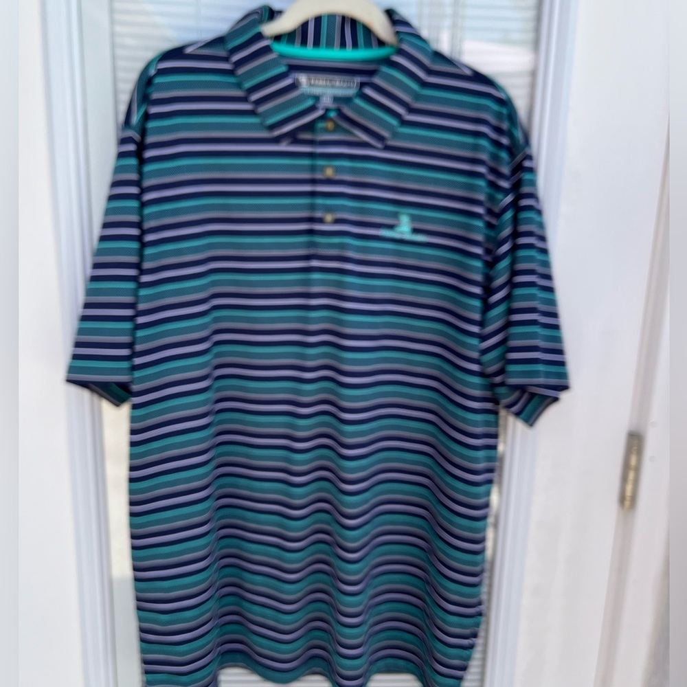 PEBBLE BEACH XXLARGE Men’s Short Sleeve Blue & Green Striped Polo Golf Shirt …